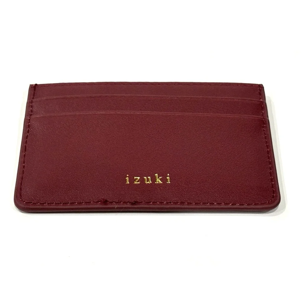 Izuki Burgundy Credit Card Holder Wallet Embossed Koi Fish 6-Slot Slim Case
